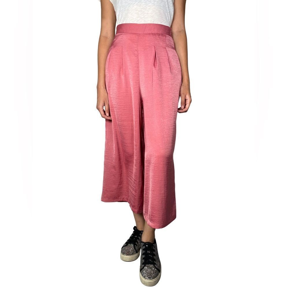 Mango Mauve Pink Wide-Leg Satin Pleated Front Pants